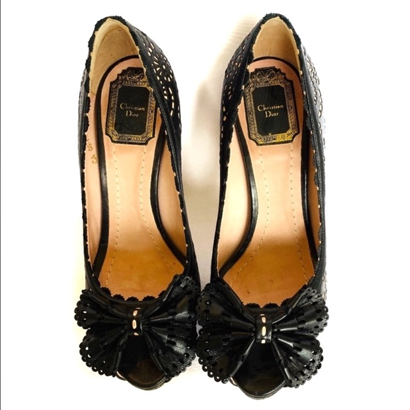 Dior Caprice Leather Lace/Blush Peep Toe Pump - 37 - Picture 2 of 6